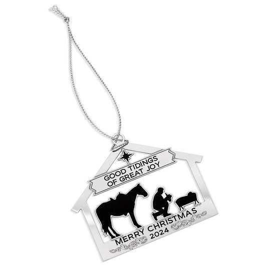 Montana Silversmiths Good Tidings Horse & Rider in a Manger Christmas Ornament