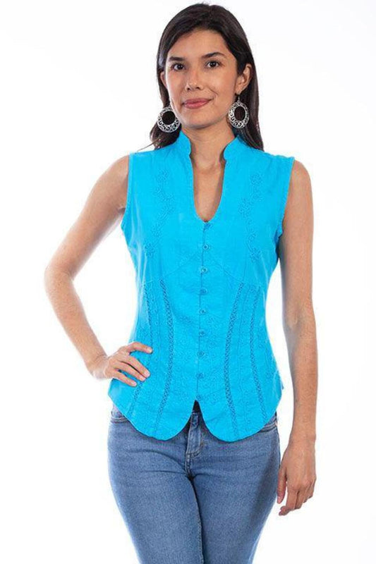 Scully Women's Western Cantina Sleeveless Blouse - Turquoise