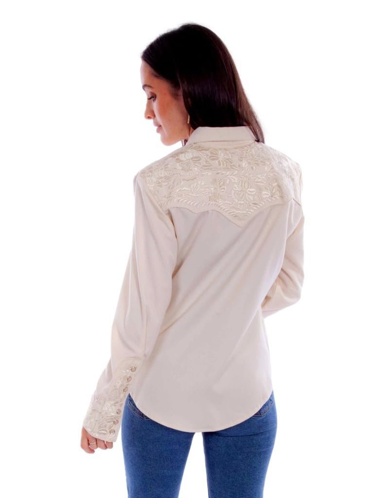 Scully Western Shirt Women's Floral Tooled Embroidered Blouse - Ivory