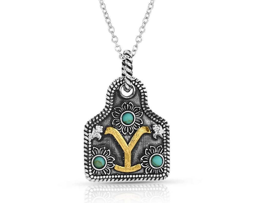 Montana Silversmiths Officially Licensed Yellowstone Necklace (Dutton Family Y Brand Cow Tag)