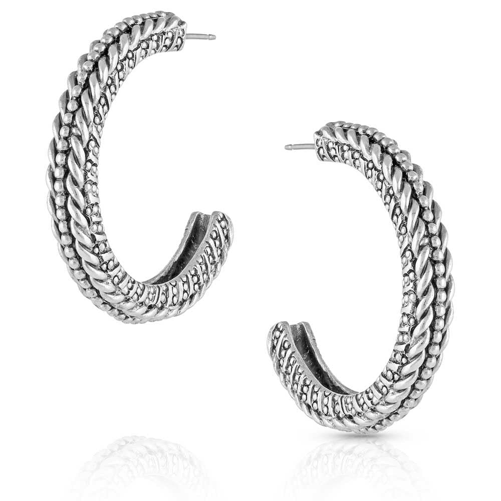 Montana Silversmiths Western Inspired Post Back Hoop Earrings (Roped In Hoop)