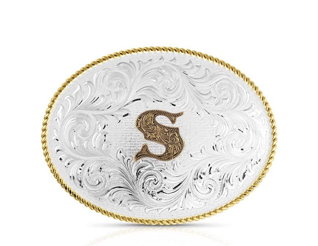 Montana Silversmiths Unisex Classic Western Oval Two-Tone Initial Belt Buckle S - 1255S One Size