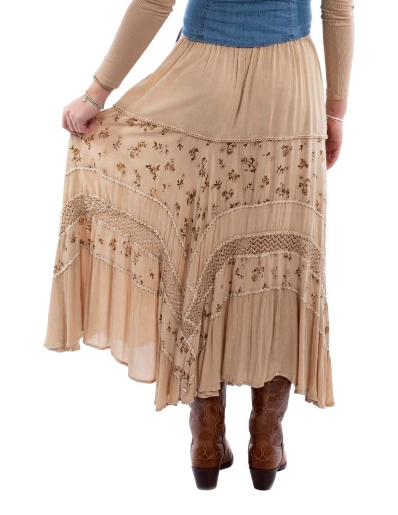Scully Women's Western Rose Print Rayon Long Skirt - Sand