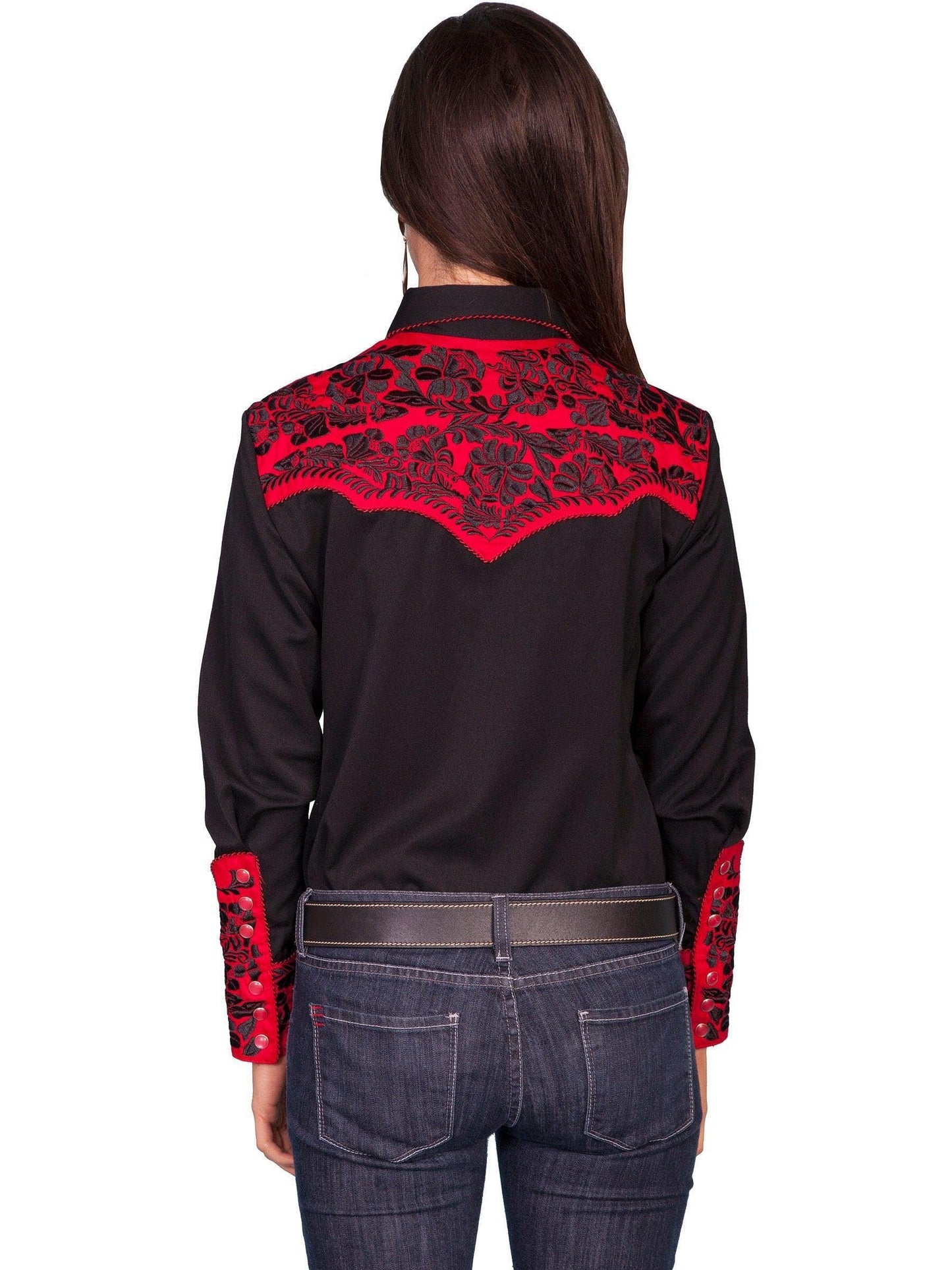 Scully Western Shirt Women's Floral Tooled Embroidered Blouse - Red