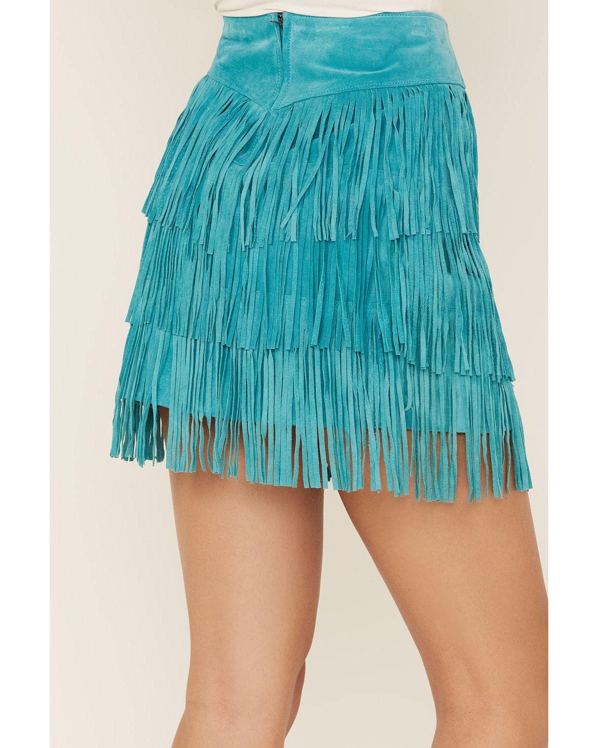 Scully Women's Fringe Tiered Suede Mini Skirt - Turquoise