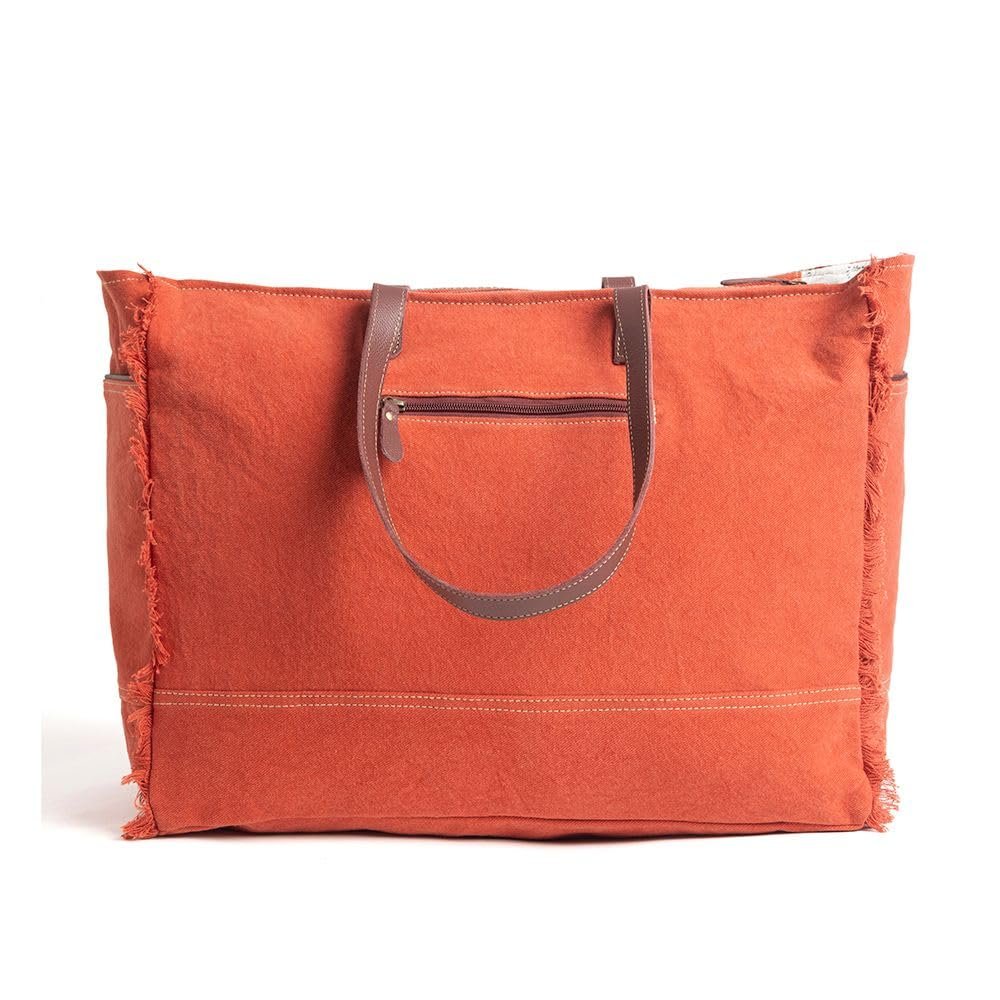 Myra Bag Women's Western Leather Weekender Bag Canvas Upcycled Shoulder Handbag