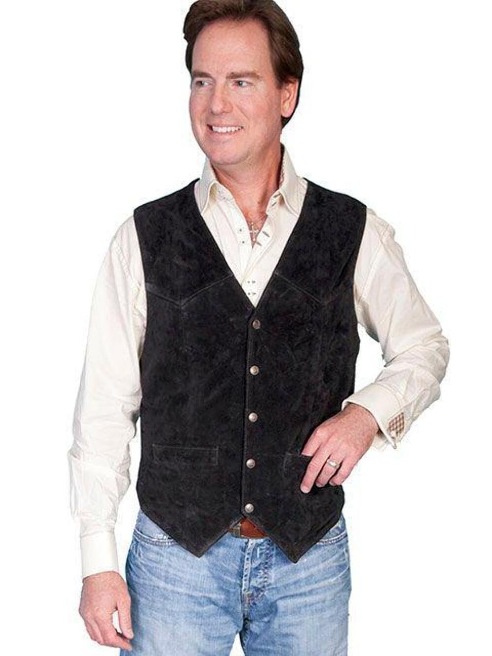 Scully Men's Calf Suede Leather Snap Front Vest - Black