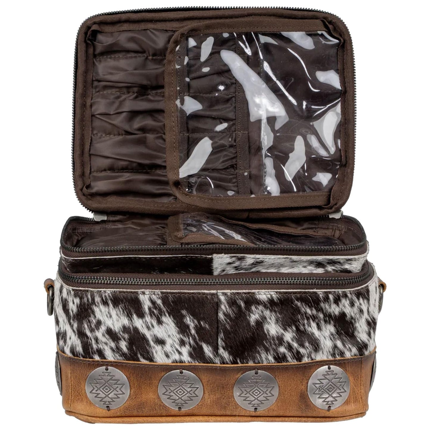 STS Ranchwear Vaquero Glamour STS-34330 Zip Around Full Grain Leather Cosmetic Organizer with 2 Compartments, Multi