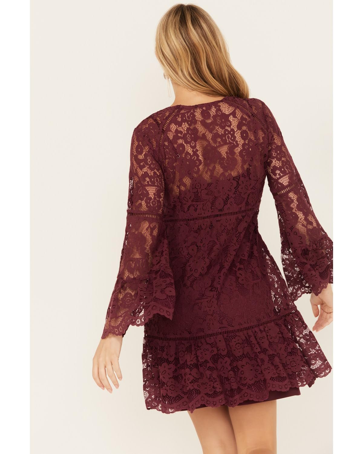 Scully Women's Lace Crochet Long Sleeve Mini Dress - Merlot