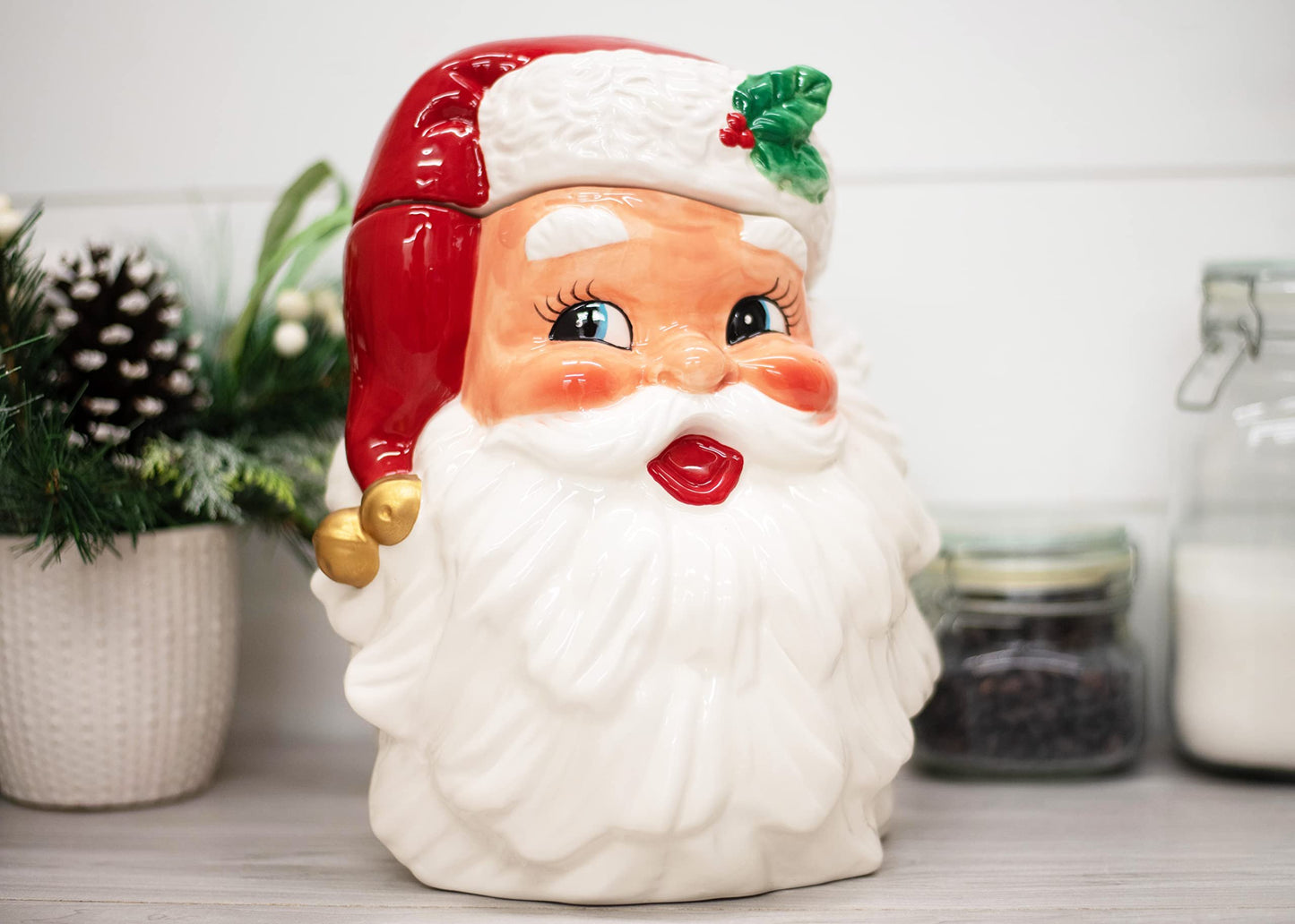 Classic Christmas Retro Santa Ceramic Cookie Jar
