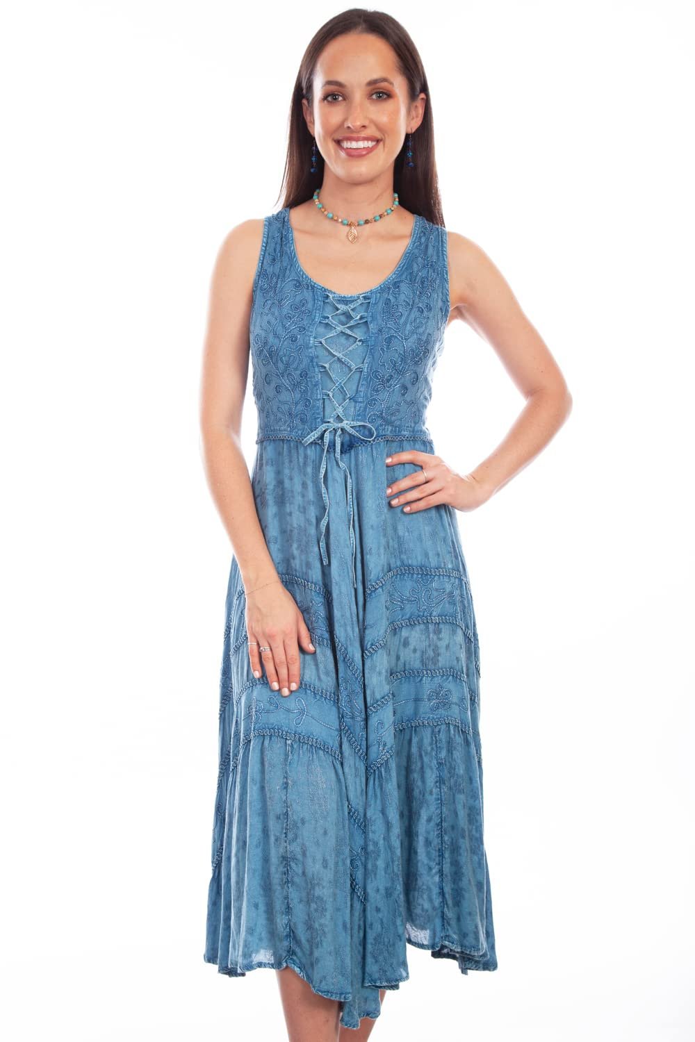 Scully Women's Lace Front Sleeveless Full Length Dress - Light Denim