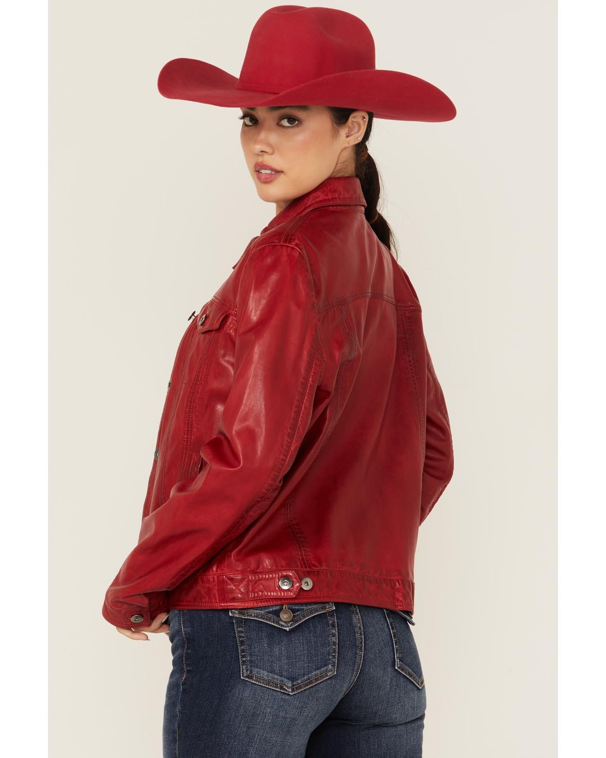 Scully Women's Leather Denim Button Jacket - Vintage Red