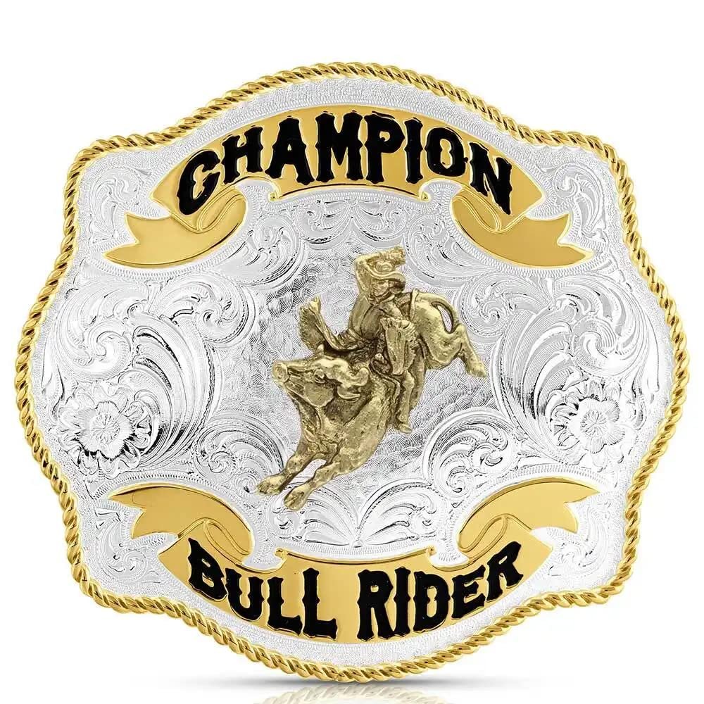Montana Silversmiths Unisex Scalloped Champion Bullriding Belt Buckle Silver One Size