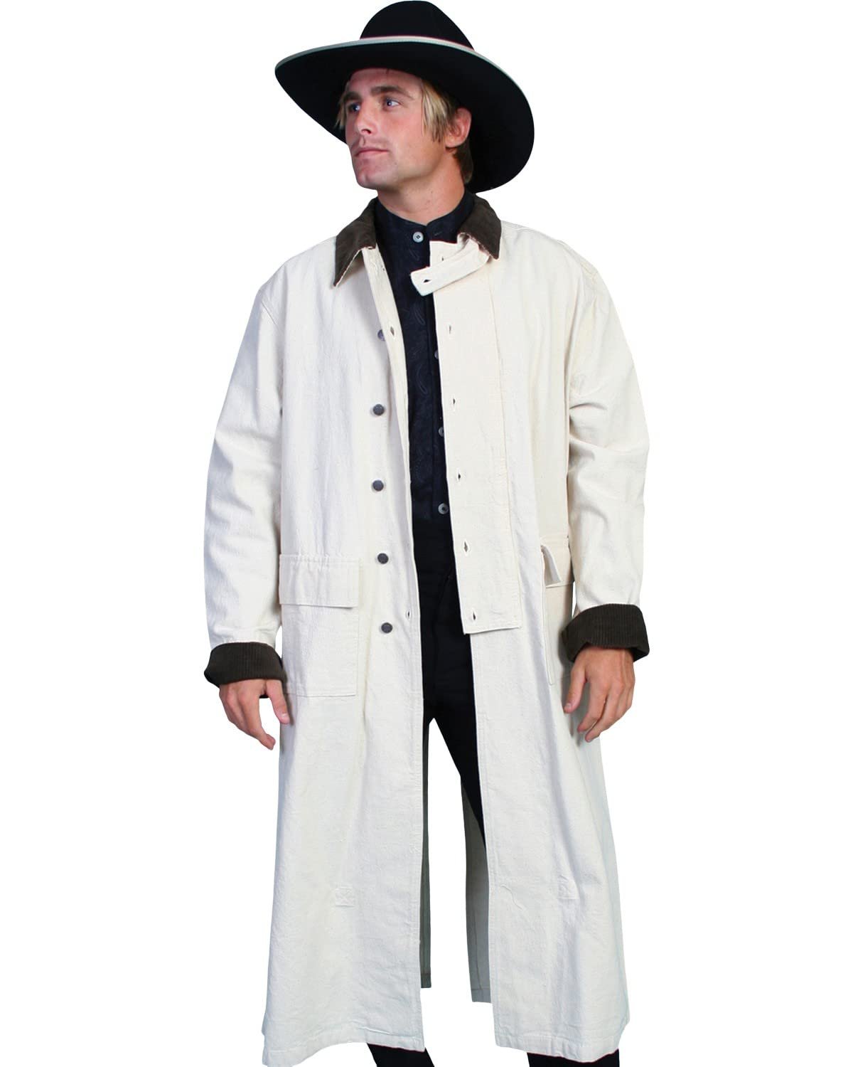 Scully Men's Long Canvas Duster Jacket - Natural