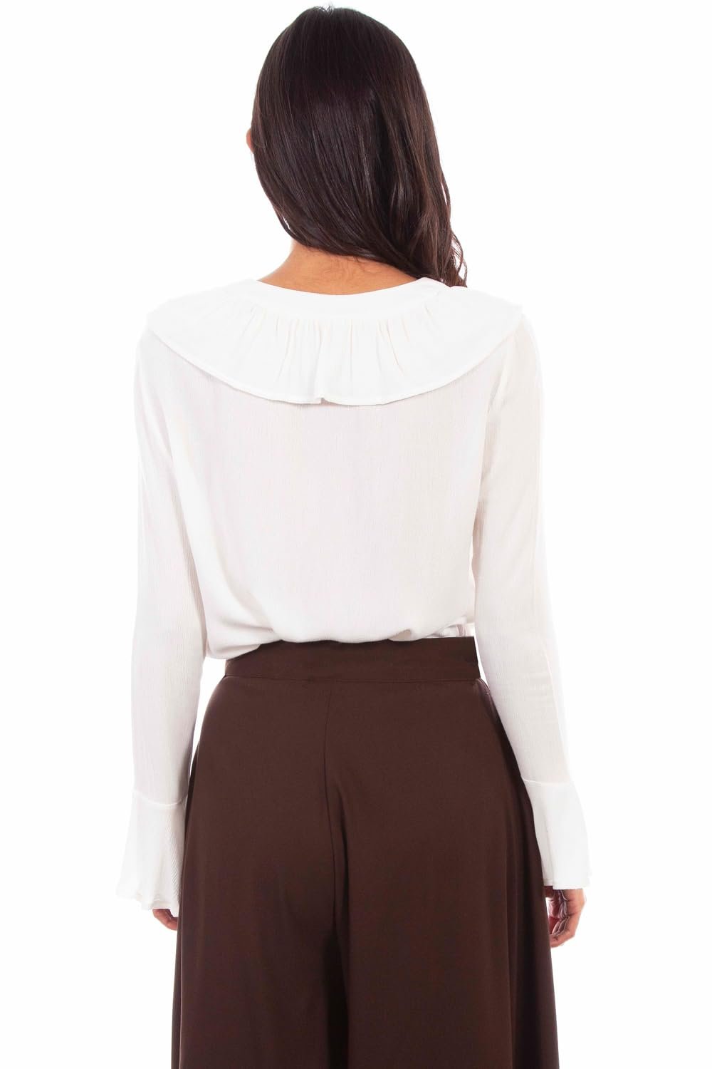 Scully Rangewear Women's Ruffle Lace Up Blouse Shirt - White