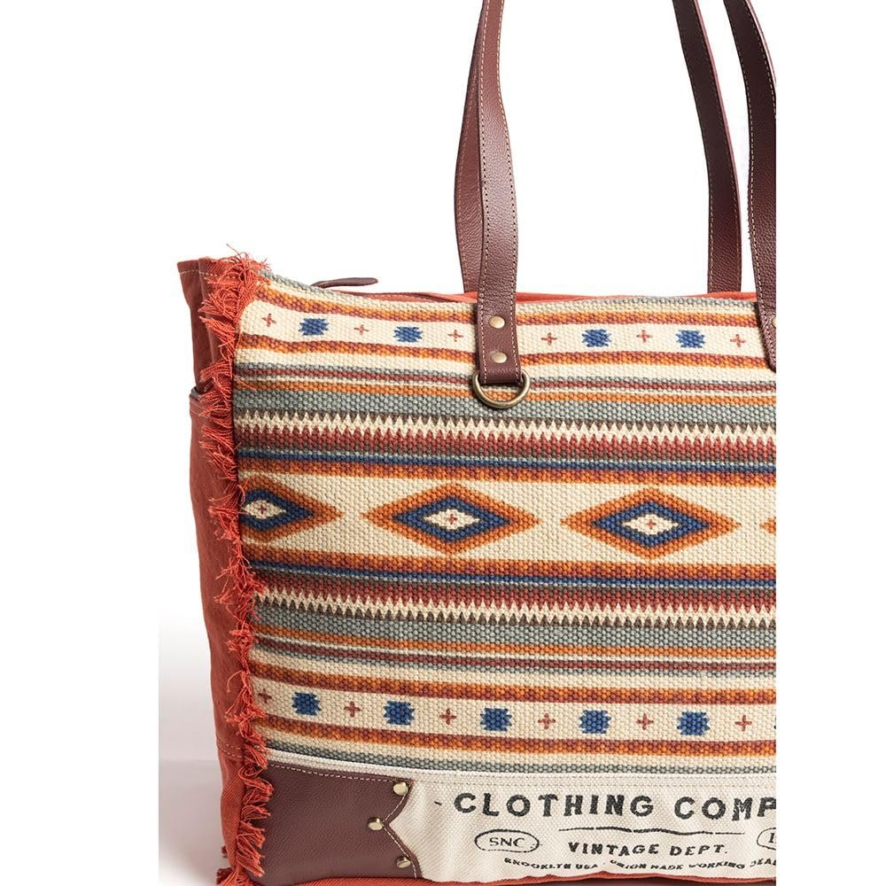 Myra Bag Women's Western Leather Weekender Bag Canvas Upcycled Shoulder Handbag