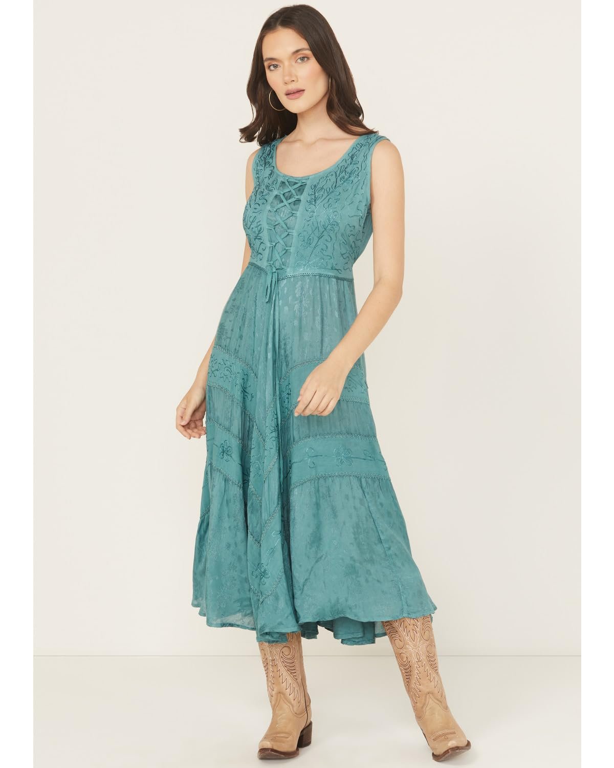 Scully Women's Lace Front Sleeveless Full Length Dress - Teal