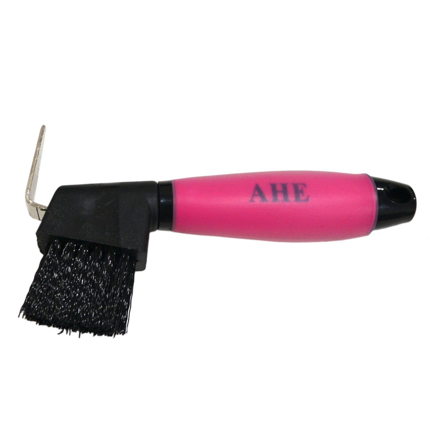 AHE Gel Handle Hoof Pick Brush with 1" PP Bristles (Black/Hot Pink)