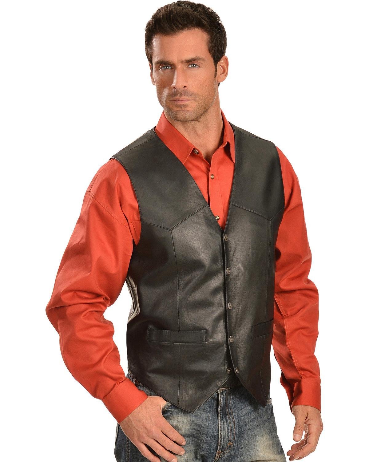 Scully Men's Soft Touch Lambskin Leather Snap Front Vest - Black