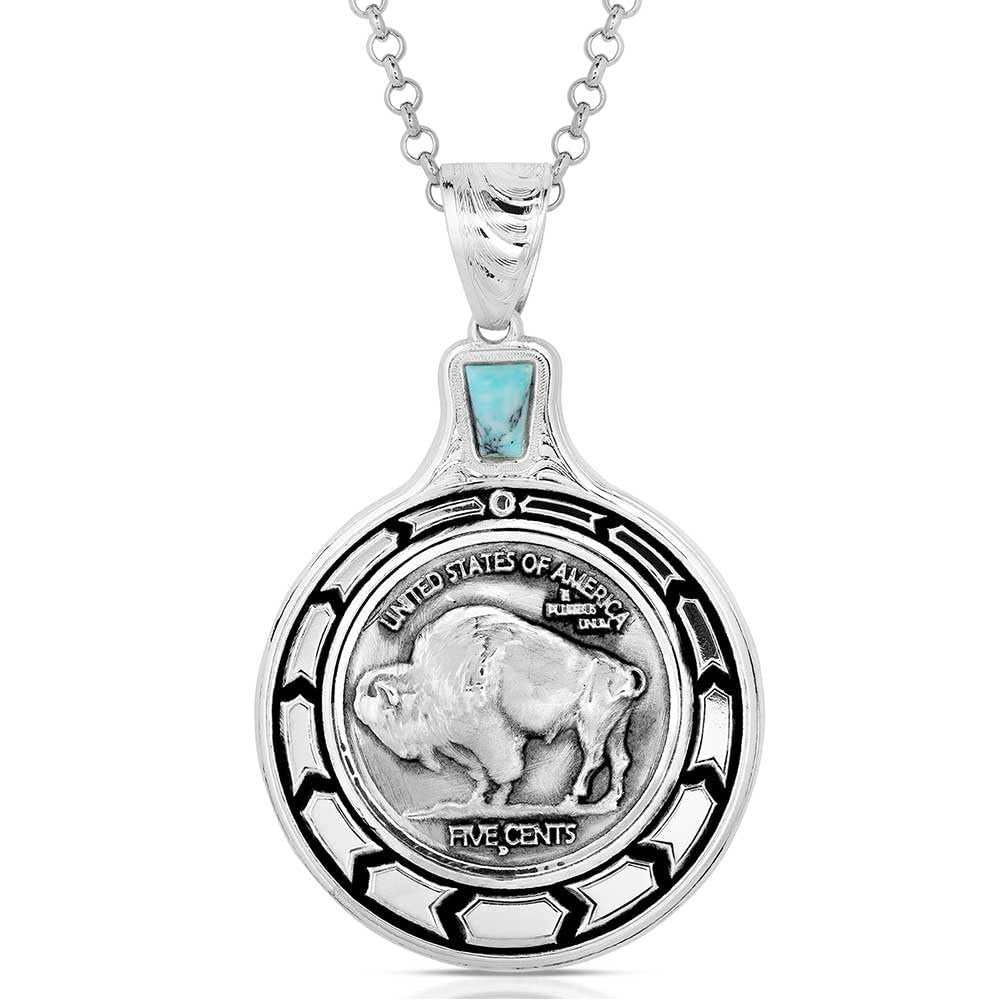 Montana Silversmiths Buffalo Plains Buffalo Nickel Coin Replica Pendant 28 Inch Necklace