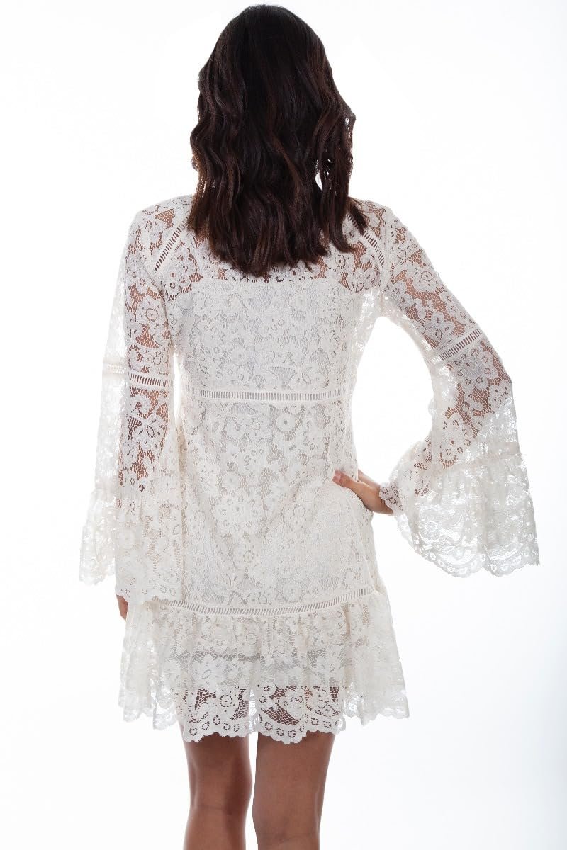 Scully Women's Lace Crochet Long Sleeve Mini Dress - Ivory