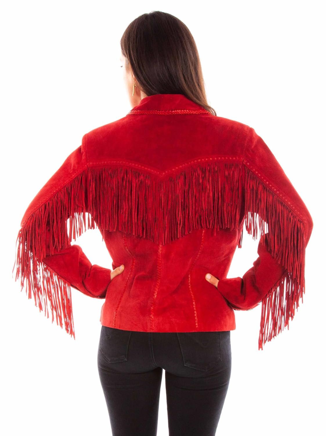Scully Women's Suede Fringe Leather Snap Jacket - Red Suede