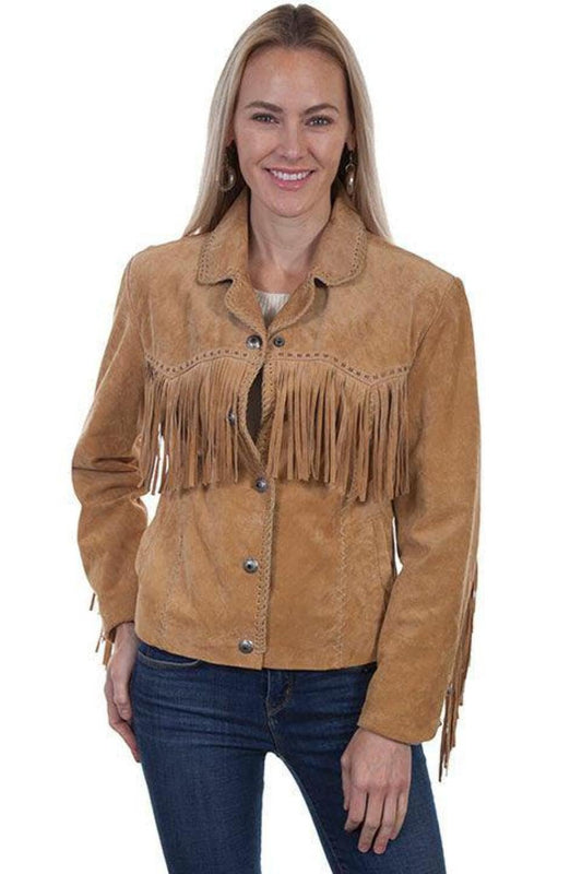 Scully Women's Suede Fringe Leather Snap Jacket - Old Rust