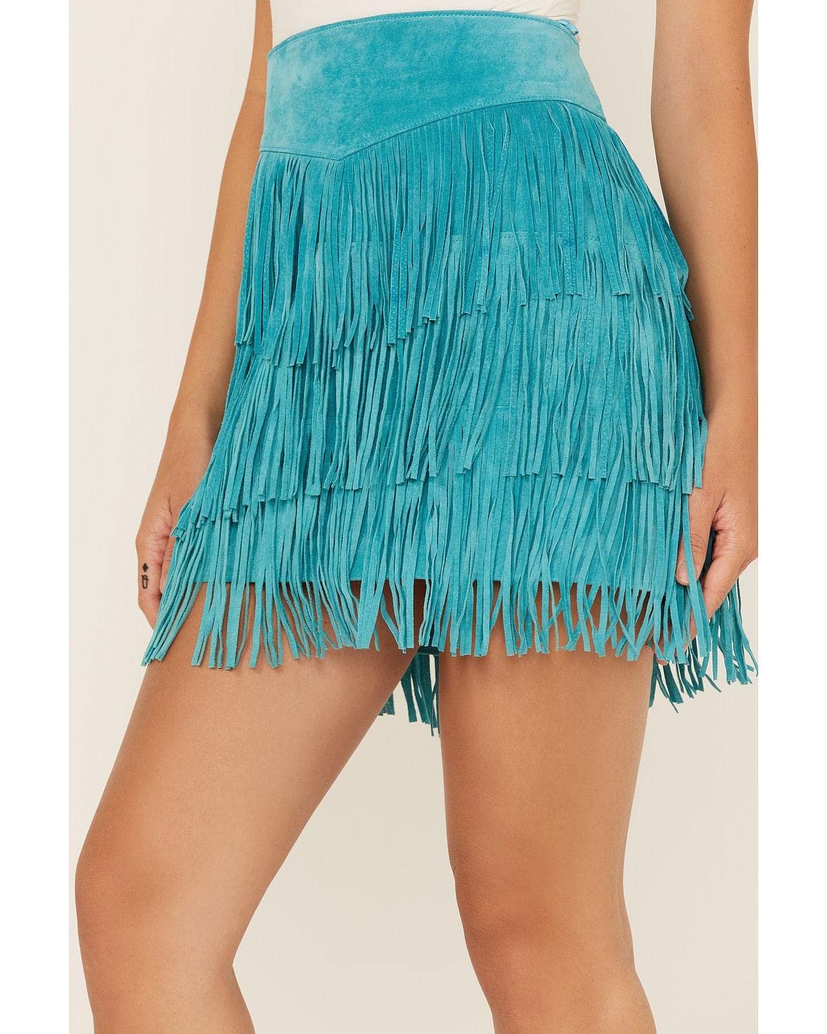 Scully Women's Fringe Tiered Suede Mini Skirt - Turquoise