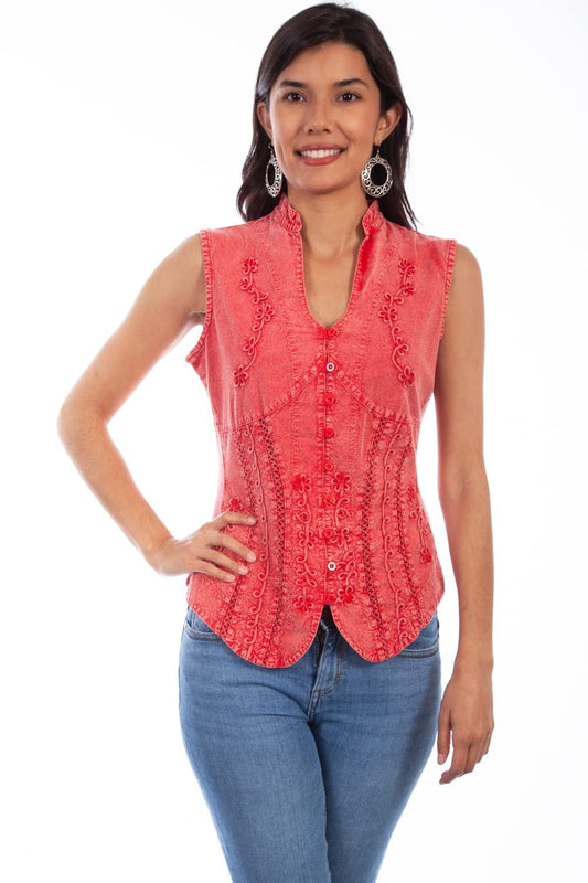 Scully Women's Western Cantina Sleeveless Blouse - Brick