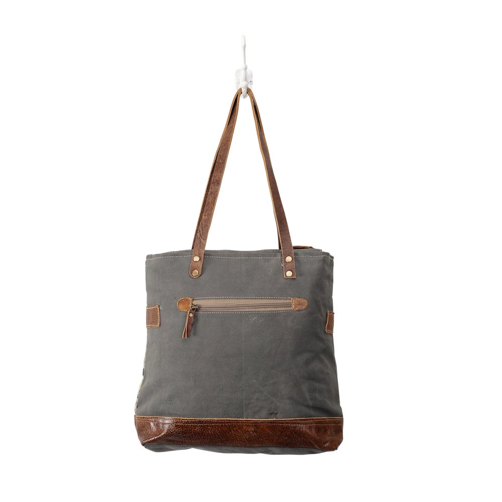 Myra Bag Women's Side Flora Print Canvas Tote Bag Zip Pocket Leather New