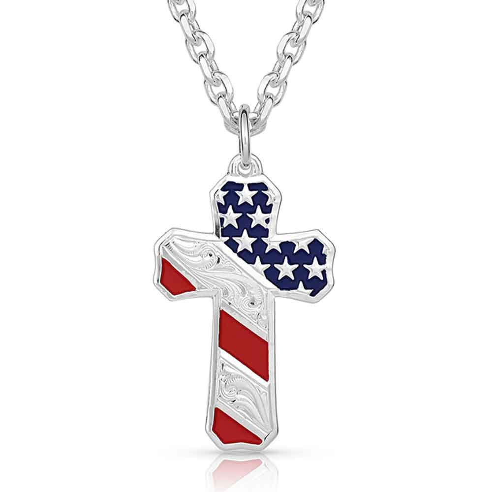 Montana Silversmiths Born In the USA Patriotic Cross Necklace - NC3771