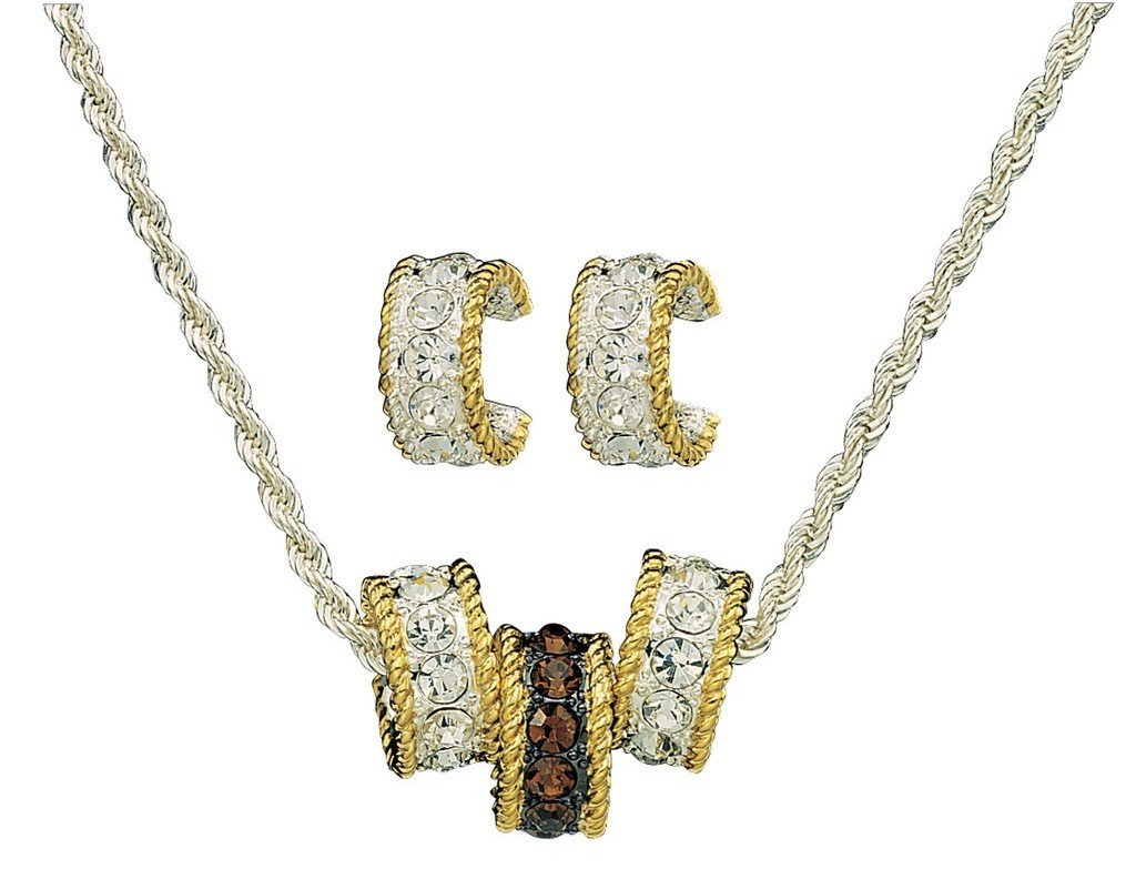 Montana Silversmiths Women's Topaz Crystal Triple Rings Necklace And Earrings Silver One Size