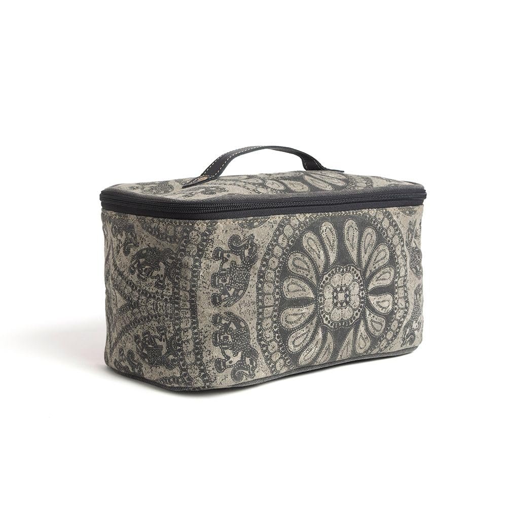 Myra Bag Women's Makeup Bag Upcycled Western Canvas Leather Cosmetic Gray New