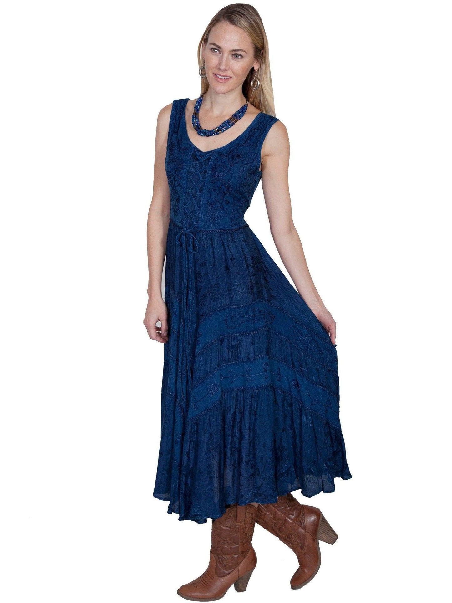 Scully Women's Lace Front Sleeveless Full Length Dress - Blue
