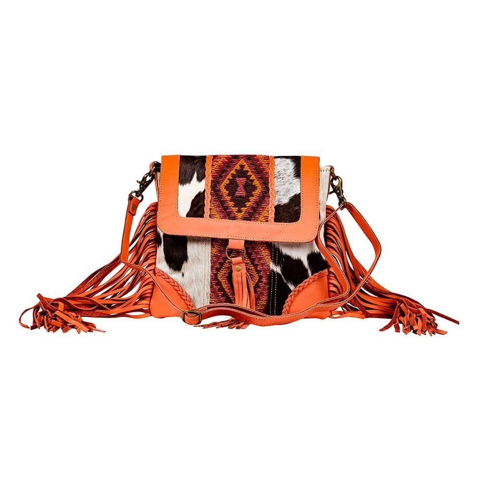 Myra Bag Shoulder Bag for Women Western Upcycled Hairon Canvas & Leather Tassel