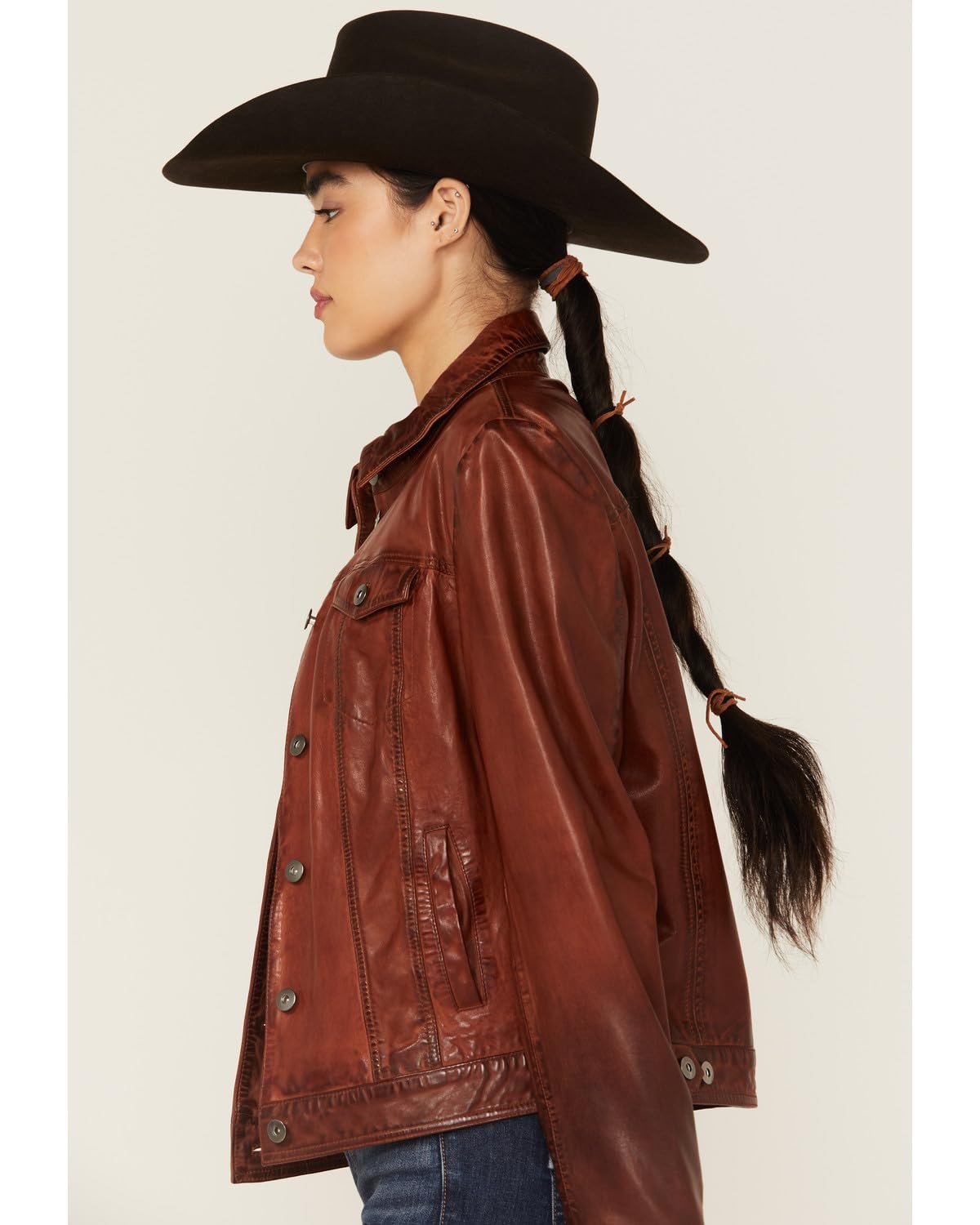 Scully Women's Leather Denim Button Jacket - Vintage Brown