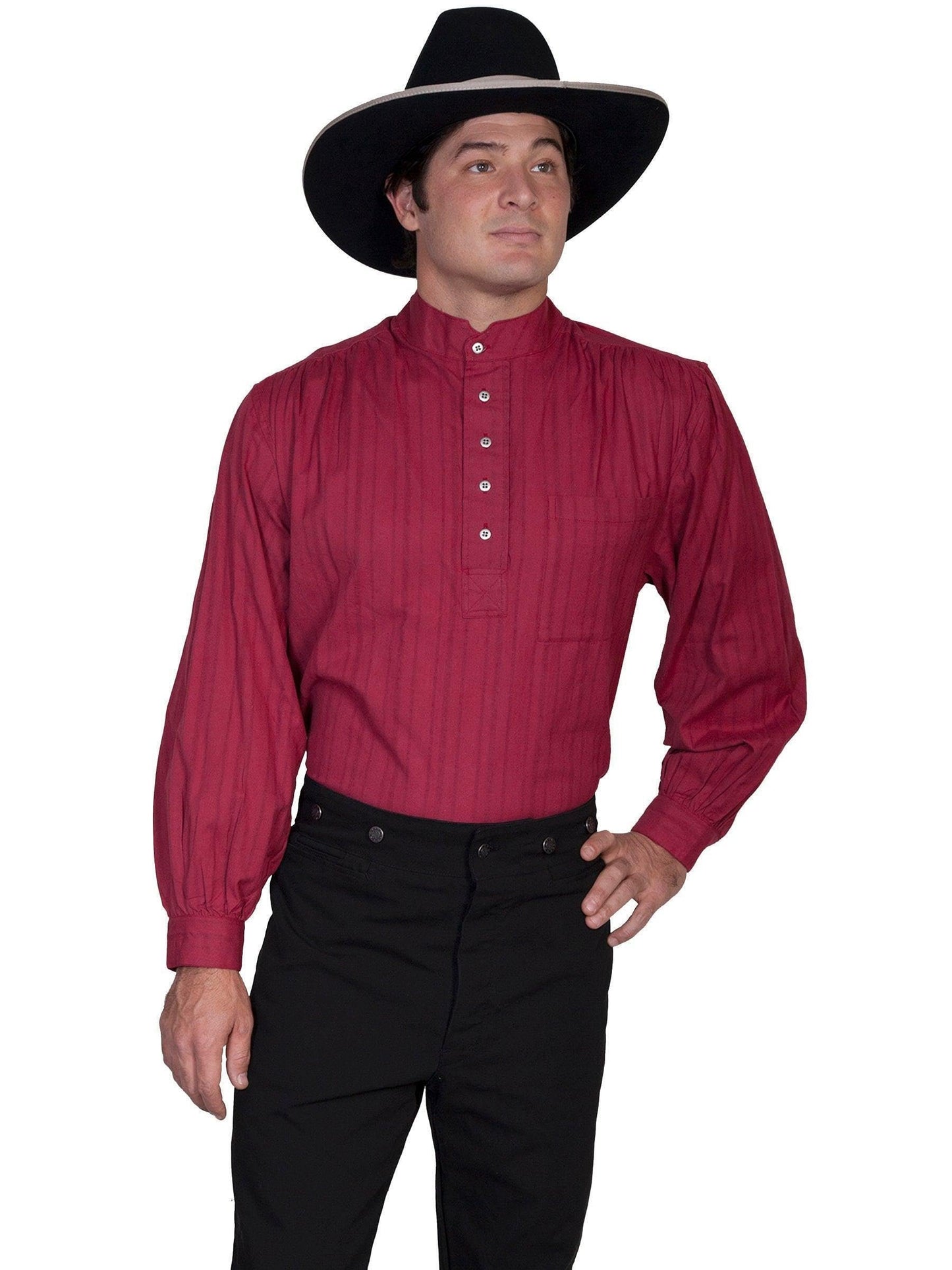 Scully Rangewear Men's Tonal Dobby Stripe Shirt - Burgundy