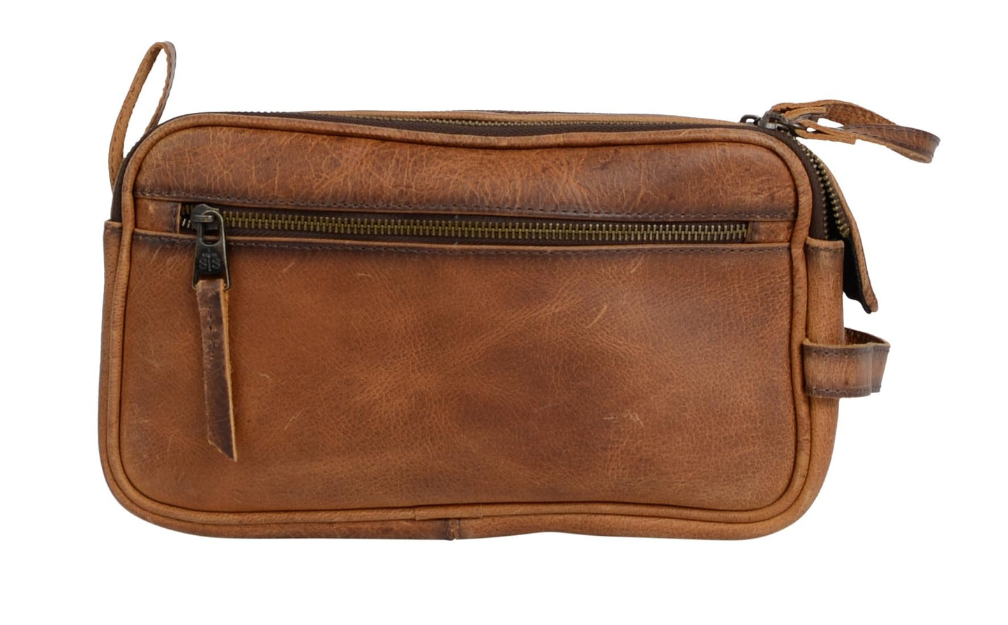 STS Ranchwear Men's Premium Full Grain Leather Oiled Waxed Tucson Double Shave Kit Bag Slots, 1 Interior Zip Pocket, 2 Mesh Interior Side Pockets