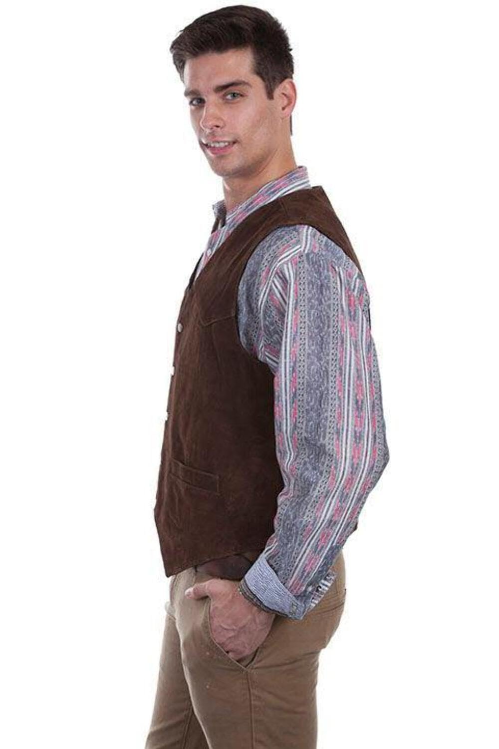 Scully Men's Calf Suede Leather Snap Front Vest - Brown