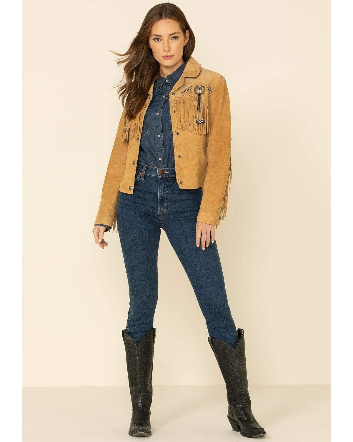 Scully Women's Fringe and Beaded Suede Leather Jacket - Old Rust