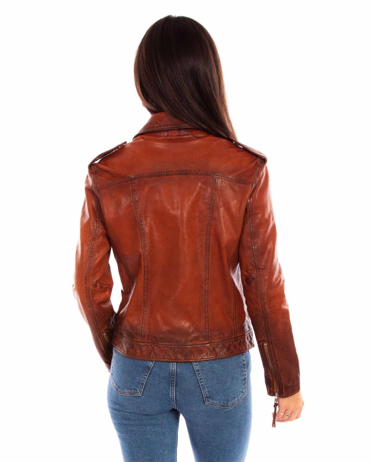 Scully Women's Western Leather Zip Front Jacket - Vintage Brown