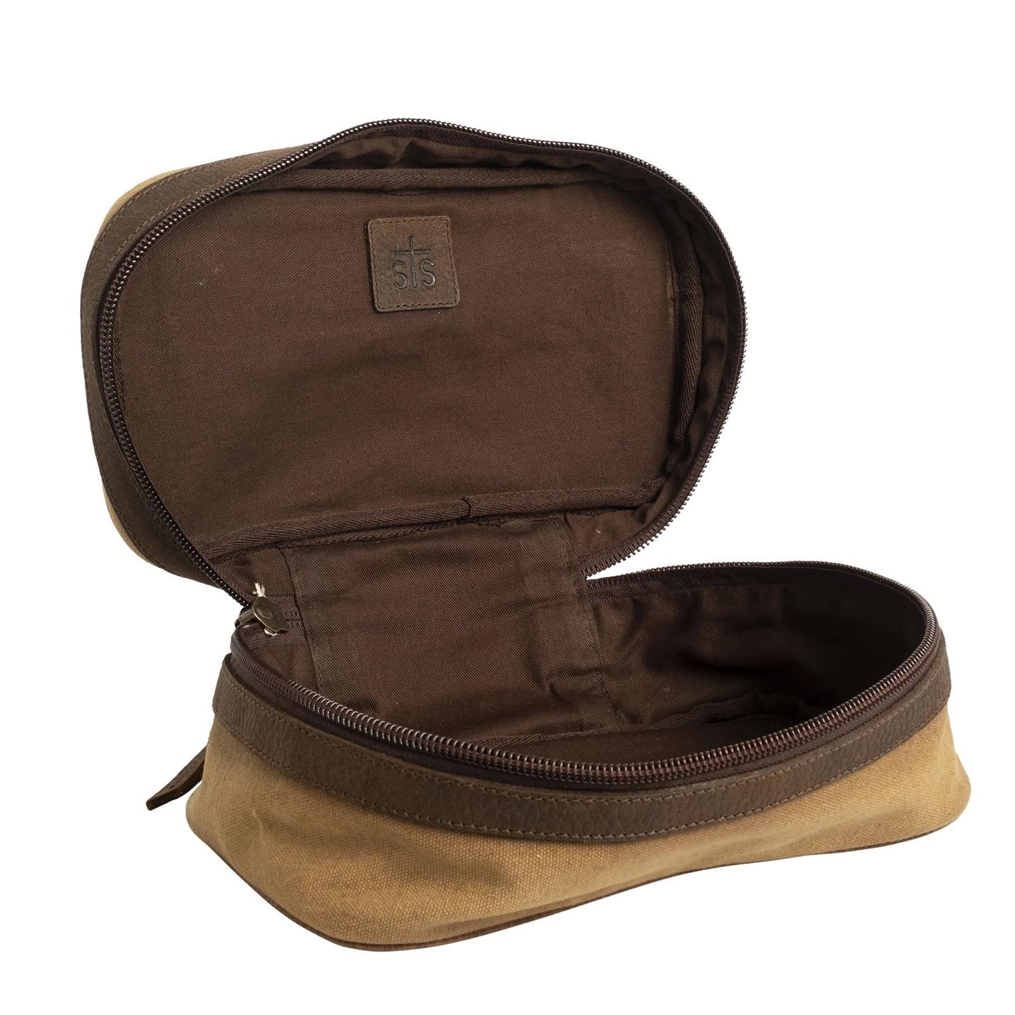 STS Ranchwear Buffalo Creek Durable Versatile Shave Kit Toiletry Bag with Zip Around Closure, Tan/Chestnut, 10.5" W x 4.5" H x 5" D