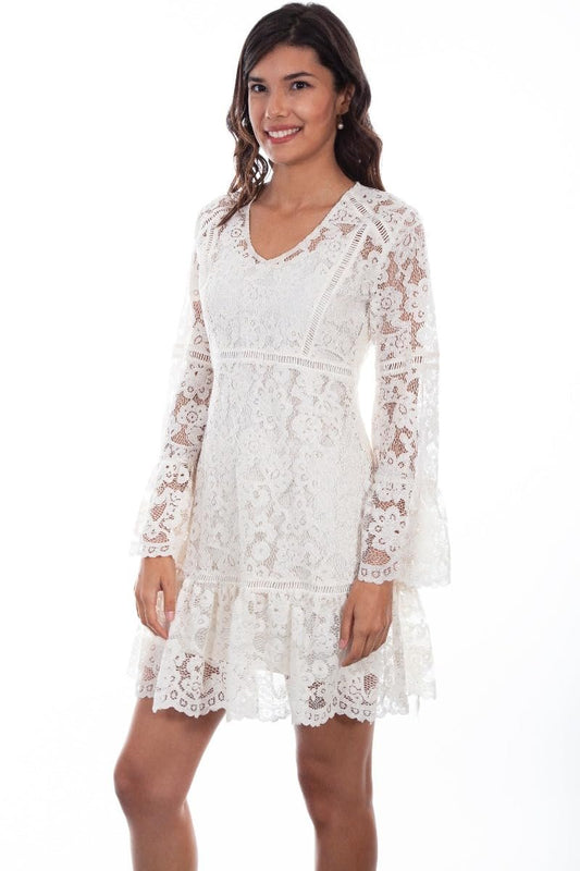Scully Women's Lace Crochet Long Sleeve Mini Dress - Ivory