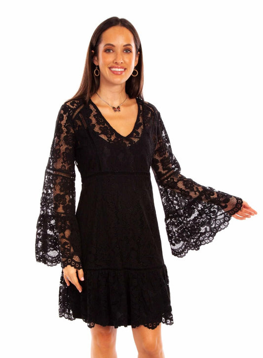 Scully Women's Lace Crochet Long Sleeve Mini Dress - Black