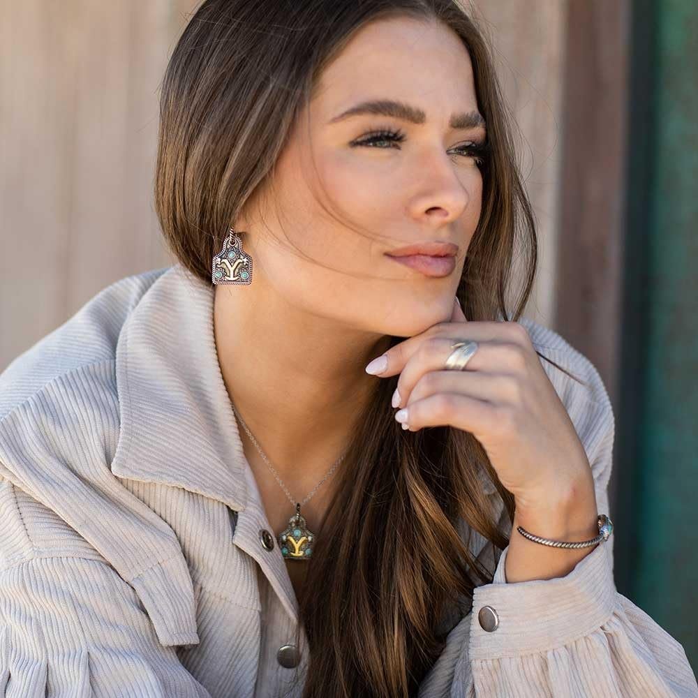 Montana Silversmiths Officially Licensed Yellowstone Earrings (Dutton Family Y Brand Cow Tag)