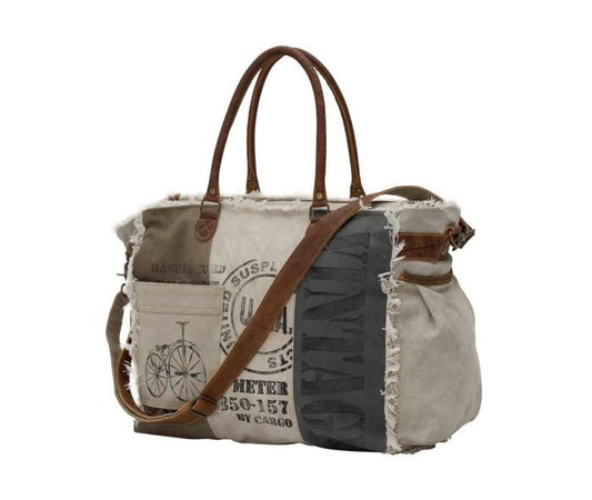 Myra Bag Women's USA Stamped Weekender Bag Frayed Patchwork Bicycle New