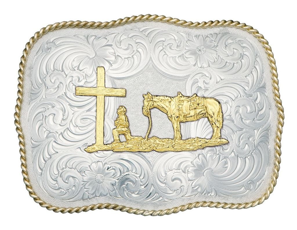 Montana Silversmiths German Silver Praying Cowboy Belt Buckle