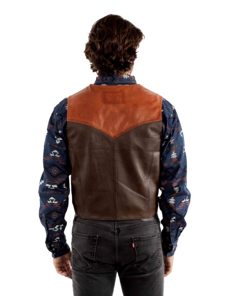 Scully Men's Soft Touch Lambskin Leather Snap Front Vest - Chocolate/Cognac