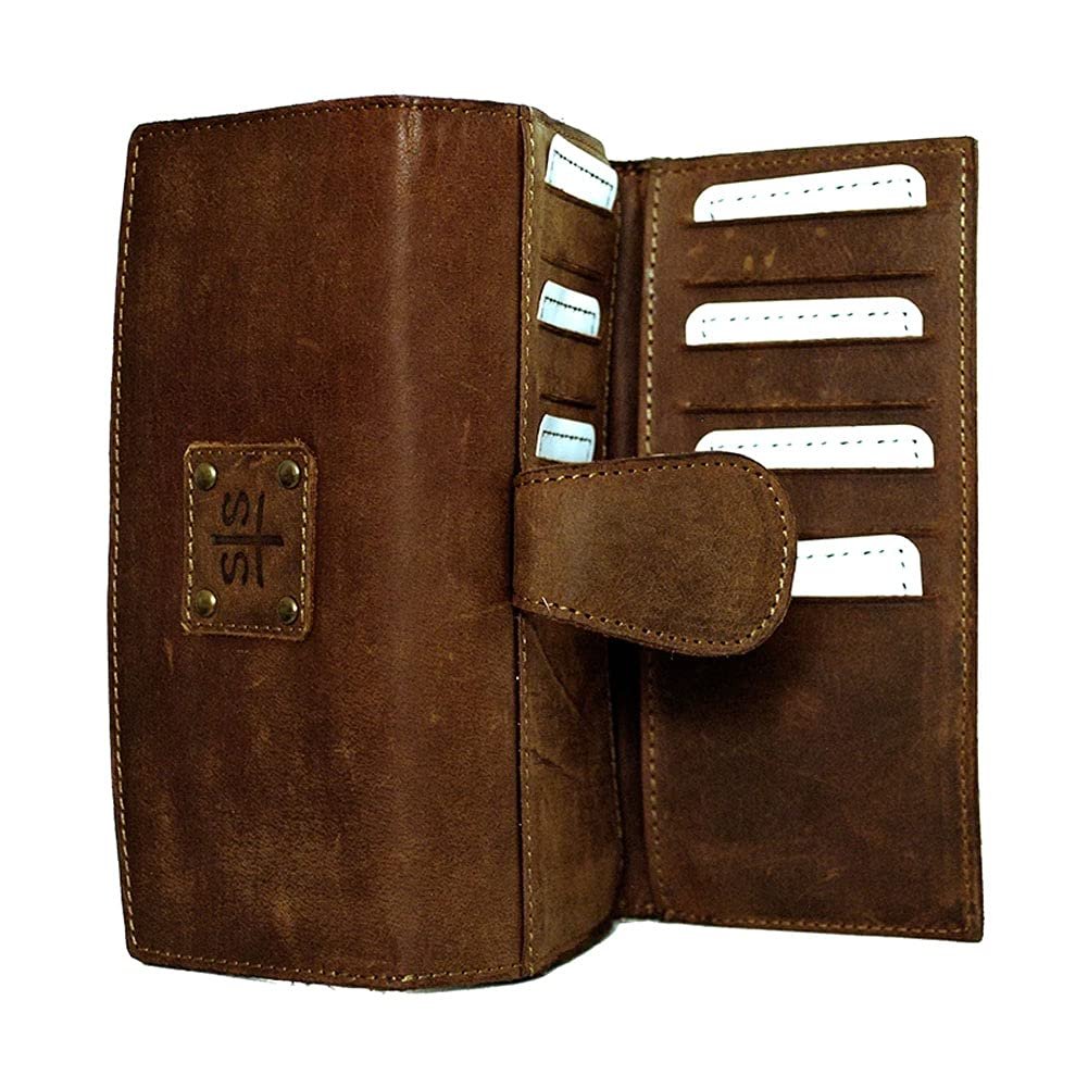 STS Ranchwear Womens Baroness Distressed Brown Leather Trifold Wallet