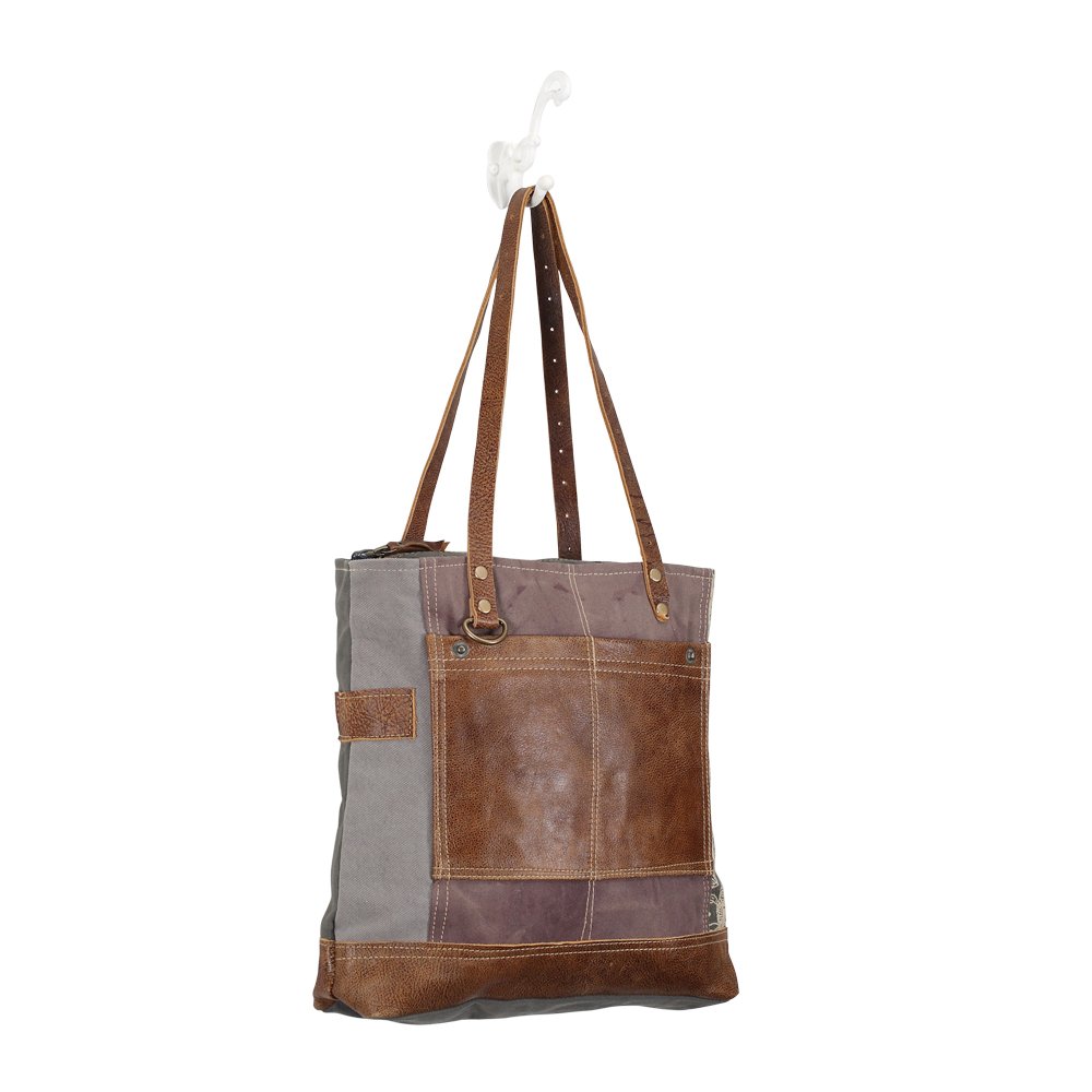 Myra Bag Women's Side Flora Print Canvas Tote Bag Zip Pocket Leather New